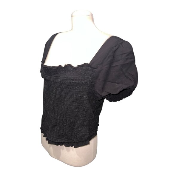 Torrid Womens Plus Size 2 Smocked Black Square Neck Puff Sleeve Top Stretchy & L - Picture 9 of 13